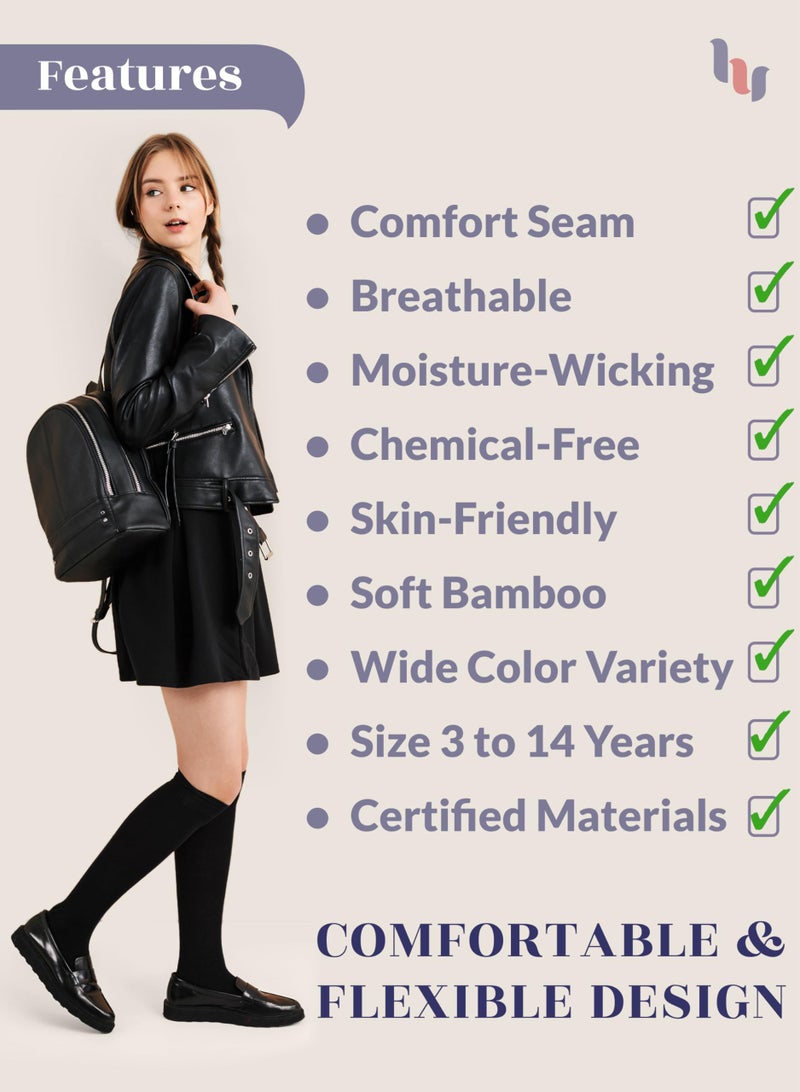 Hugh Ugoli Girls Boys Kids School Uniform Long Dress Socks, Extremely Soft, Comfortable, Rayon derived from Bamboo, Chemical-Free, 3 Pairs White | 9-11 Years - Image 4